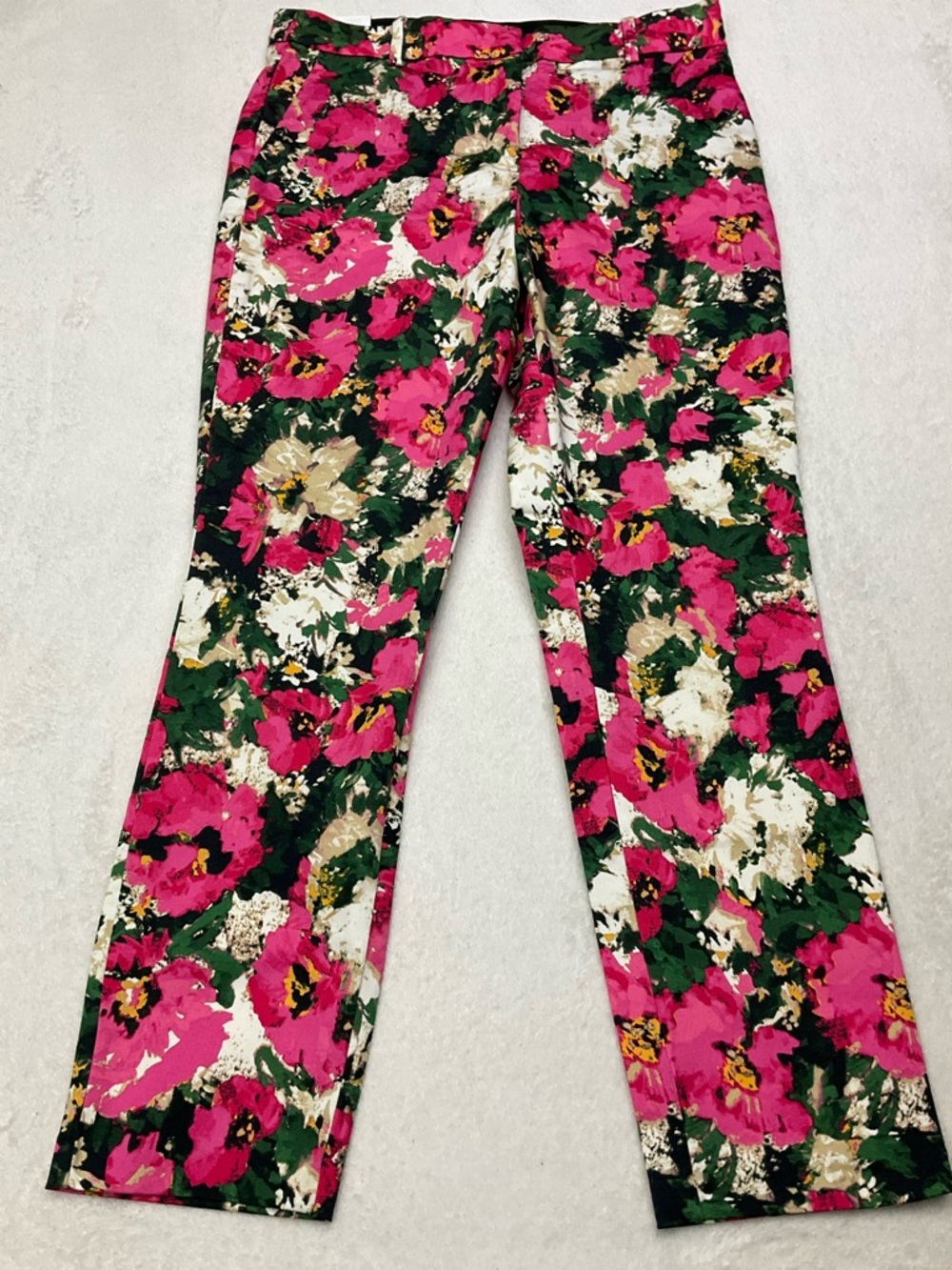 NWT H&M Colorful Hot Pink Floral Print Slacks Dress Pants Woman 10 Bold & Pretty